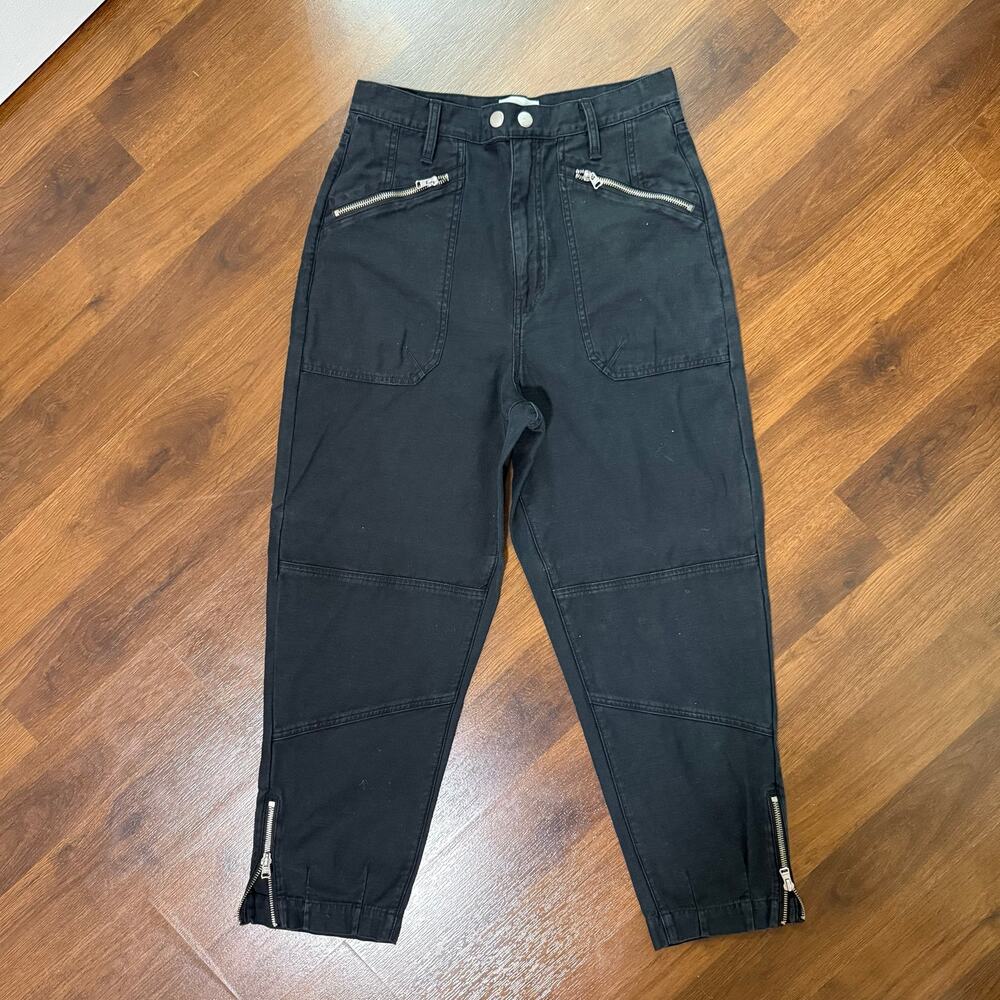Frame Moto Zip Crop Pants Washed Black Sz 29 Grunge Punk Biker Goth - Picture 2 of 8